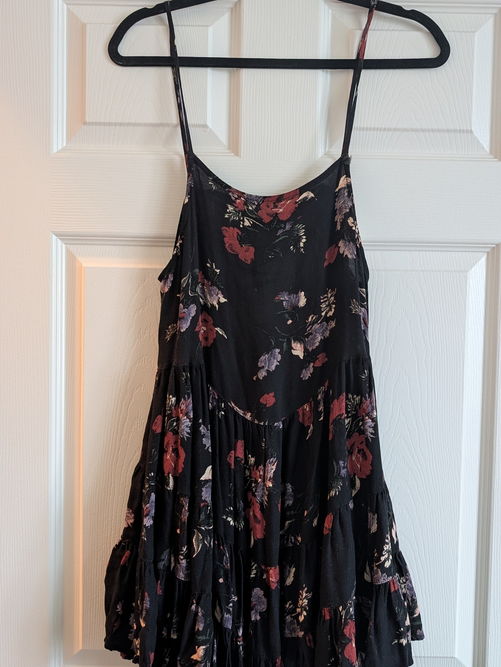 Free People Black Mini Dress with Red & Purple Floral